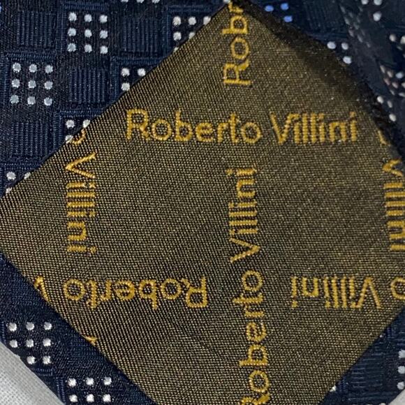 Vtg Roberto Villini Necktie Black Blue Silk Handmade 60.5x4 Traditional Preppy - Picture 8 of 9